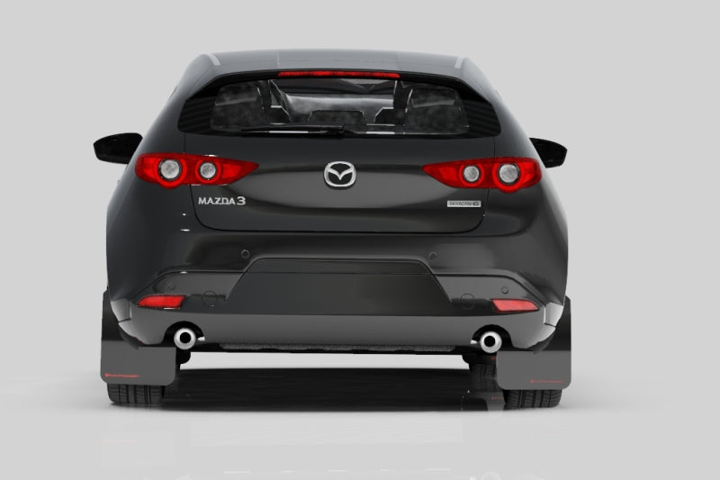 Rally Armor Mud Flaps - 2019-2025 Mazda 3 - RAL UR Blk Flap/Dark Grey Logo - #MF61-UR-BLK/DGRY