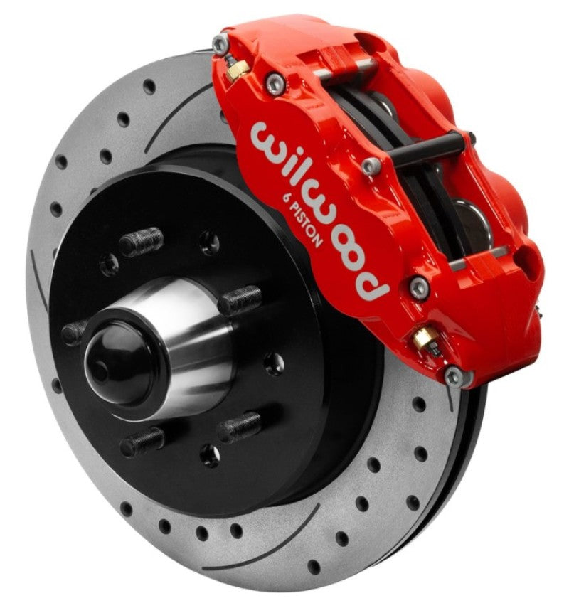 Wilwood 63-87 Chevy C10 Narrow Superlite 6R Front Brake Kit Drilled & Slotted 12.19in Rotors - Red - #140-15940-DR