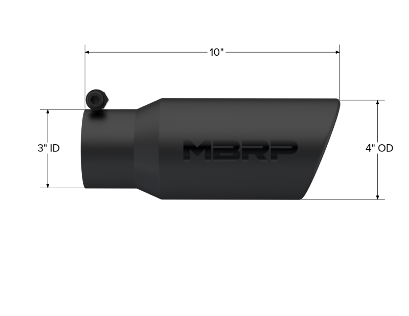 MBRP T5155BLK Exhaust Tip - 4" OD; Angled Cut Rolled End; 3" inlet; 10" length | Black Coated