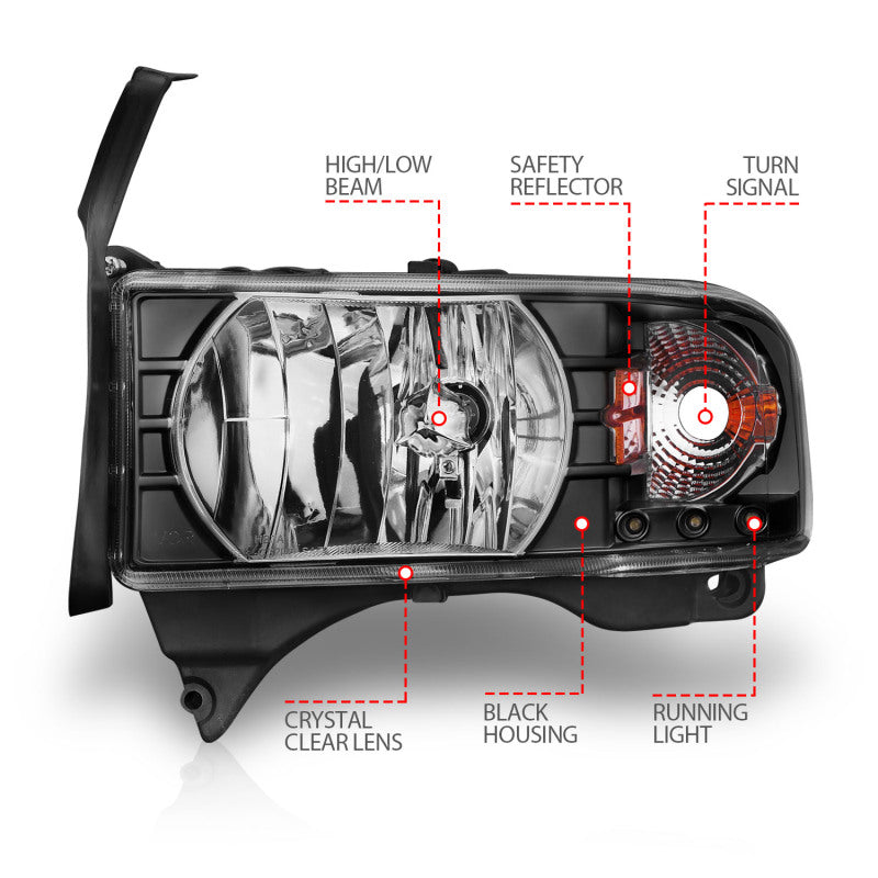 ANZO 1994-2002 Dodge Ram 2500 Crystal Headlights