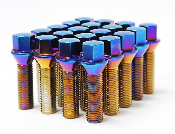Wheel Mate 40601UN Mevius Lug Bolt Set Blue Neon M14x1.50 27mm 60 Degree Cone Seat - Set of 20