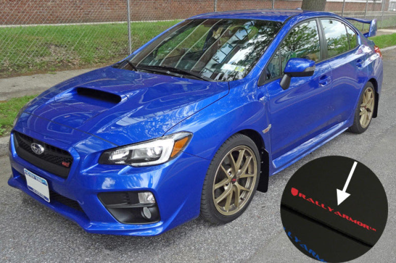 Rally Armor UR Mud Flaps - 2015-2021 Subaru WRX / WRX STI - Black/Blue Logo - #MF32-UR-BLK/LBL