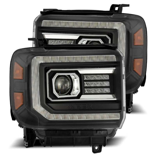 AlphaRex 880613 14-18 GMC Sierra PRO-Series Projector Headlights Plank Style Black w/Activation Light/Sequential Signal/DRL