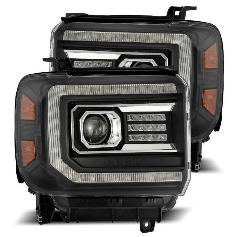 AlphaRex 880615 14-18 GMC Sierra LUXX LED Projector Headlights Plank Style Black w/Activation Light/Sequential Signal/DRL