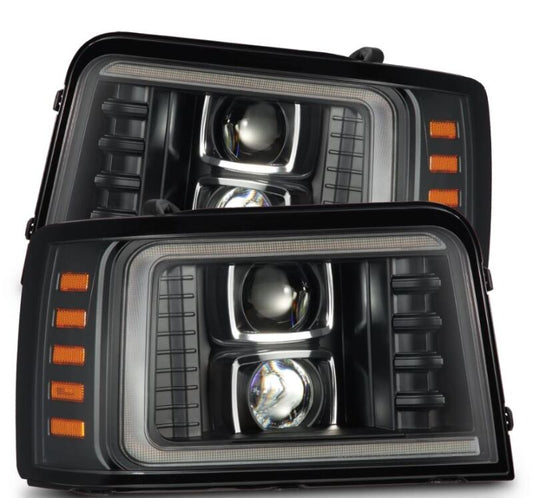 AlphaRex 880268 92-96 Ford F-Series/Bronco LUXX-Series Projector Headlights Black w/Activation Light Sequential Signal & Switchback DRL