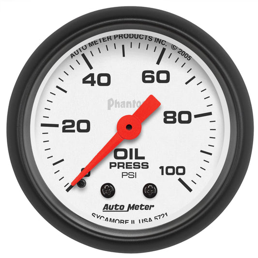 AutoMeter 5721 Phantom 52mm 0-100 PSI Mechanical Oil Pressure Gauge