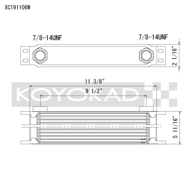 Koyo XC191106W 19 Row Oil Cooler 11.25in x 5.75in x 2in (AN-10 ORB provisions)