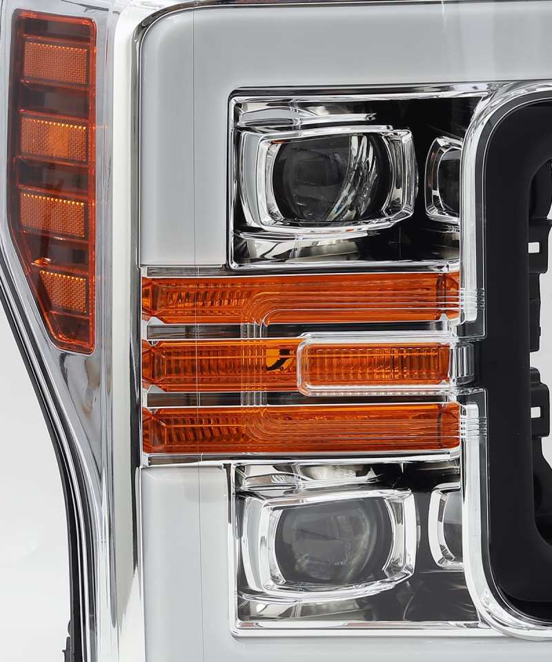 AlphaRex 880107 17-19 Ford F-250 SD PRO-Series Projector Headlights Plank Style Chrome with Activation Light/Sequential Signal