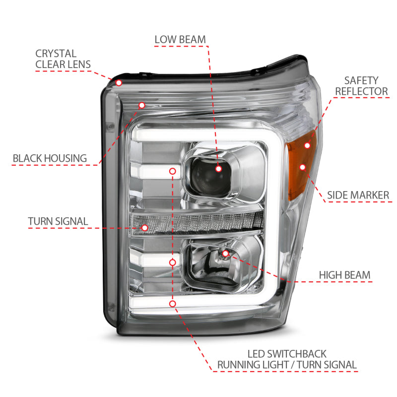 ANZO 2011-2016 Ford F-250 Super Duty LED Projector Headlights