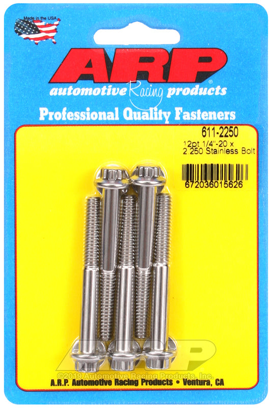 ARP 611-2250 1/4in-20 x 2.250in 12pt SS Bolts (5/pkg)
