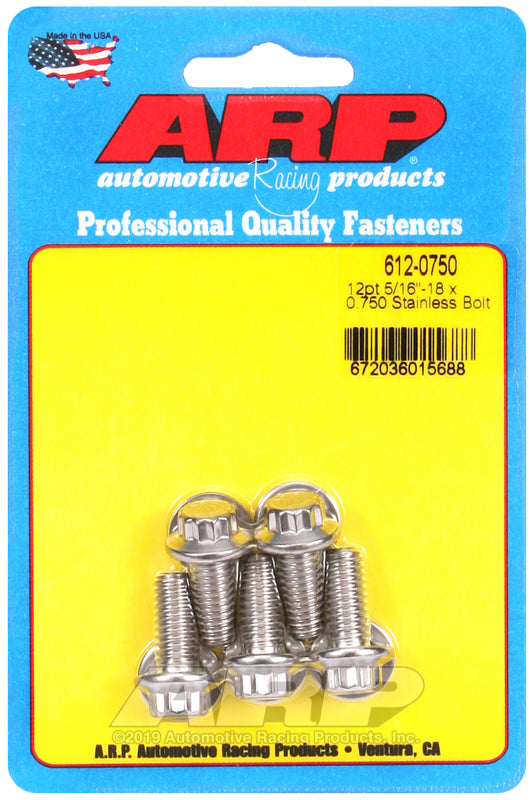 ARP 612-0750 5/16in-18 x 0.750in 12pt SS Bolts (5/pkg)