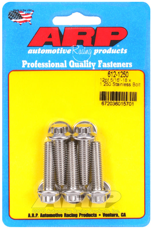 ARP 612-1250 5/16in-18 x 1.250in 12pt SS Bolts (5/pkg)