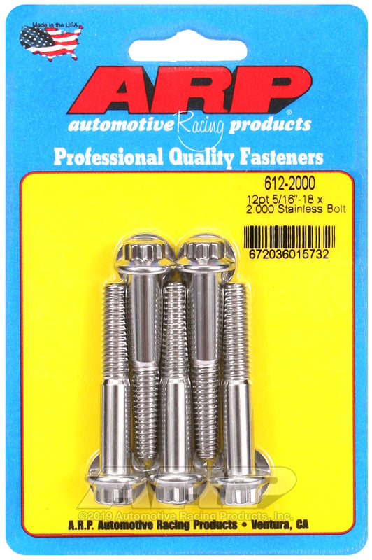 ARP 612-2000 5/16in-18 x 2.000in 12pt SS Bolts (5/pkg)