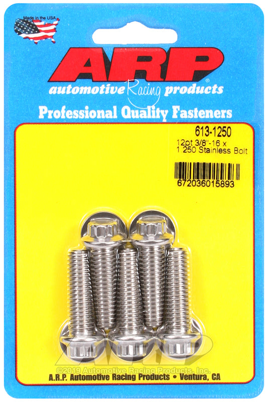 ARP 613-1250 3/8in-16 x 1.250in 12pt SS Bolts (5/pkg)