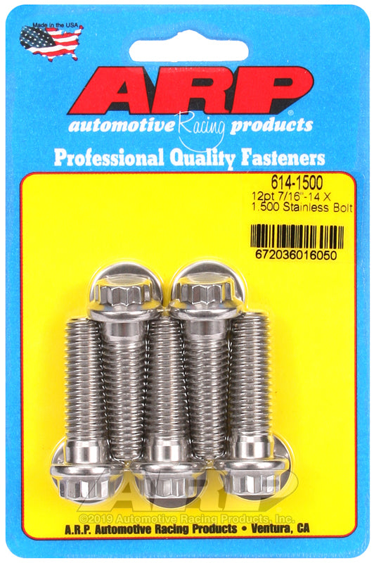 ARP 614-1500 7/16in-14 x 1.500in 12pt 1/2 Wrenching SS Bolts (5/pkg)