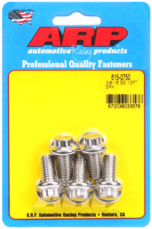 ARP 615-0750 3/8in-16 x 0.750in 12pt 7/16 Wrenching SS Bolts (Set of 5)