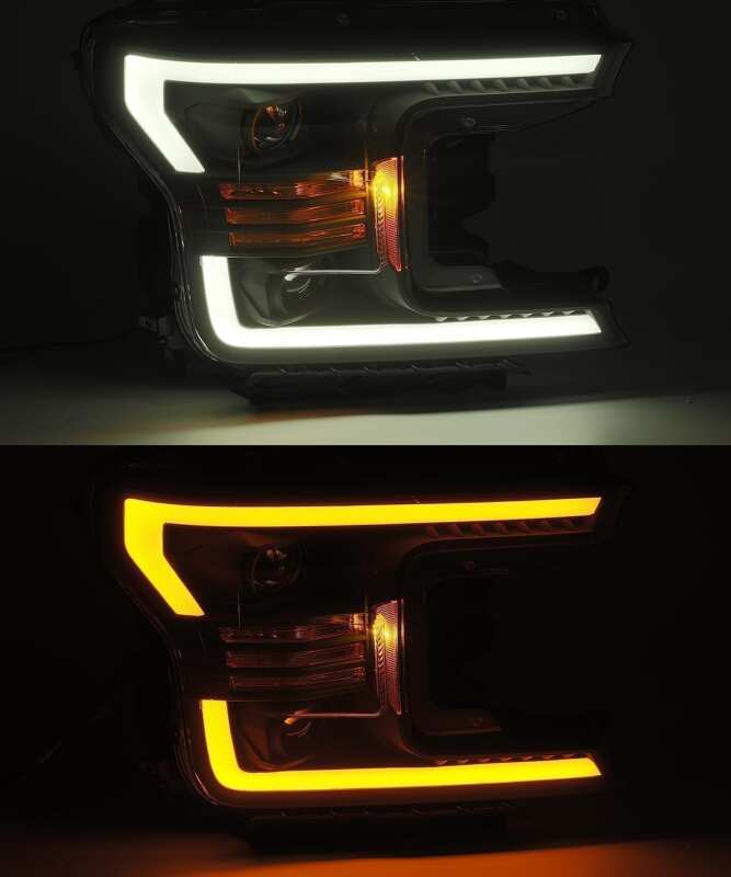 AlphaRex 880175 18-20 Ford F-150 LUXX LED Projector Headlights Plank Style Chrome w/Activation Light/DRL