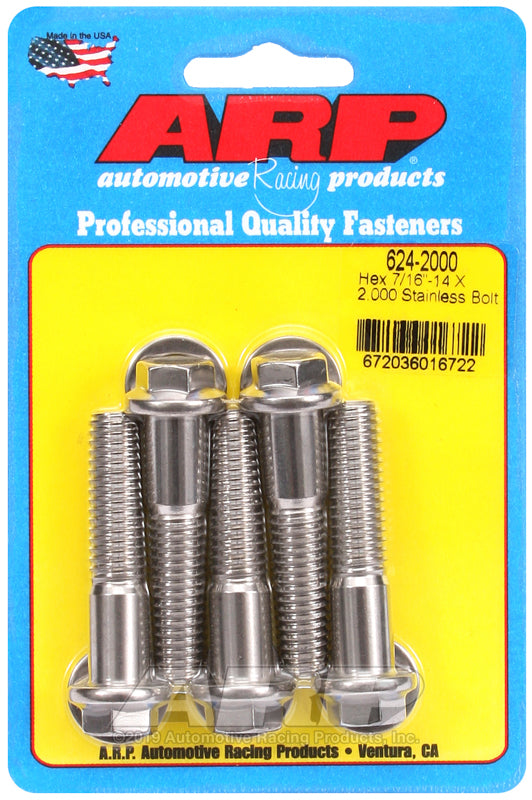 ARP 624-2000 7/16in-14 x 2.000in Hex 1/2 Wrenching SS Bolts (Pack of 5)