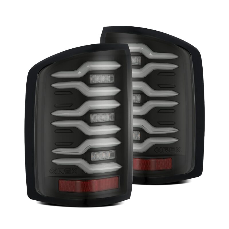 AlphaRex 630040 14-18 GMC Sierra 1500/2500 HD/3500 HD LUXX-Series LED Tail Lights Black w/Activation Light & Sequential Signal