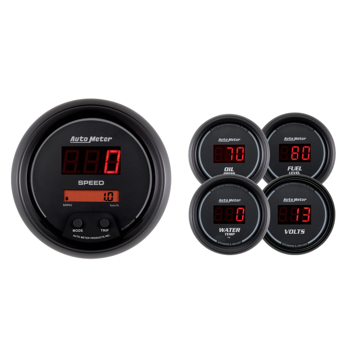 AutoMeter 6300 Sport-Comp Digital 5-Piece Gauge Kit 3-3/8in & 2-1/16in Electric Speedometer