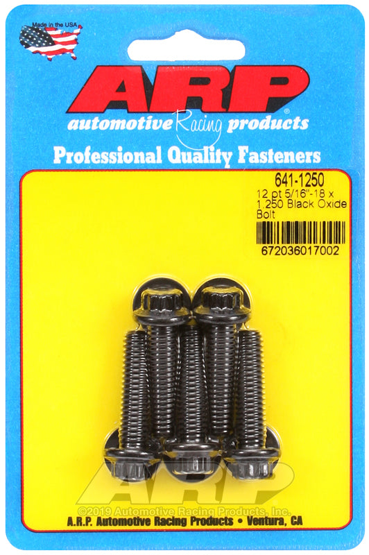 ARP 641-1250 5/16in-18 x 1.250in 12pt Black Oxide Bolts (5/pkg)