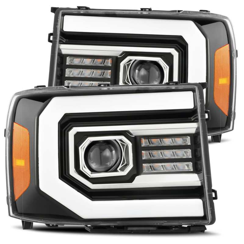 AlphaRex 880605 07-13 GMC 1500 HD PRO-Series Projector Headlights Plank Style Gloss Black w/Activation Light/Sequential Signal