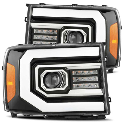AlphaRex 880605 07-13 GMC 1500 HD PRO-Series Projector Headlights Plank Style Gloss Black w/Activation Light/Sequential Signal