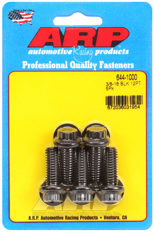 ARP 644-1000 3/8in-16 x 1.000in 12pt 7/16 Wrenching Black Oxide Bolts (5/pkg)