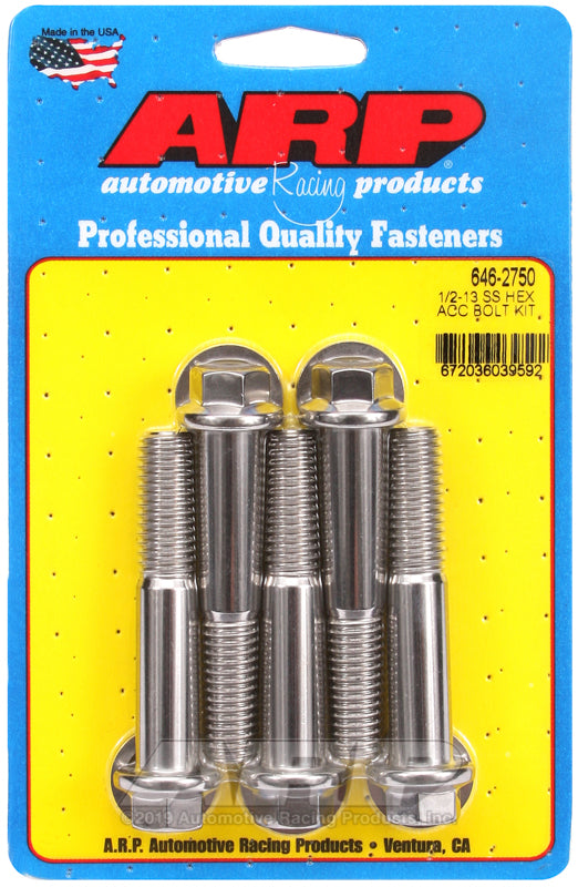 ARP 646-2750 1/2in-13 x 2.750in Hex SS Bolts (5/pkg)
