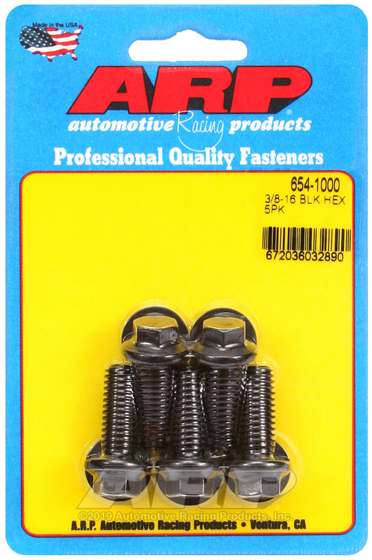 ARP 654-1000 3/8in-16 x 1.000in Hex 7/16 Wrenching Black Oxide Bolts (Set of 5)