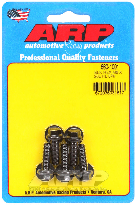 ARP 660-1001 M6 x 1.00 x 20mm Hex Black Oxide Bolts (5/pkg)