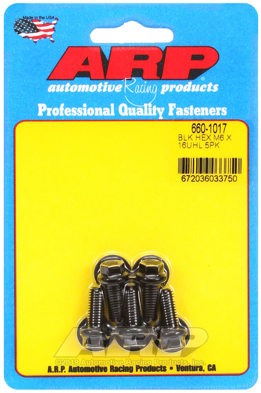 ARP 660-1017 M6 x 1.00 x 16mm Hex Black Oxide Bolts (5/pkg)
