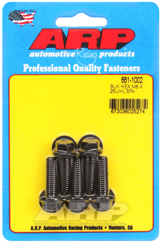 ARP 661-1002 M8 x 1.25 x 25mm Hex Black Oxide Bolts (5/pkg)