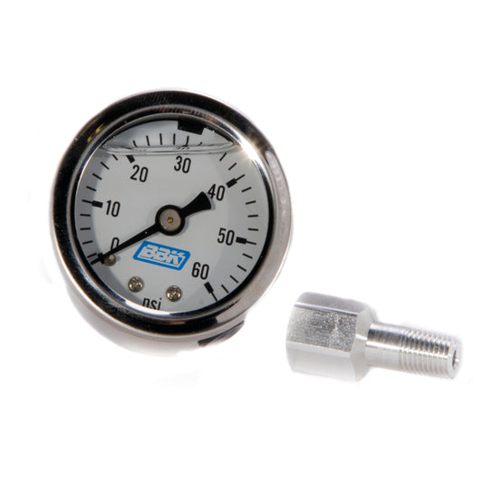 BBK Performance 1617 Liquid Filled EFI Fuel Pressure Gauge 0-60 PSI with Adapter for 1986-1998 Ford Mustang V8 (5.0L / 4.6L)
