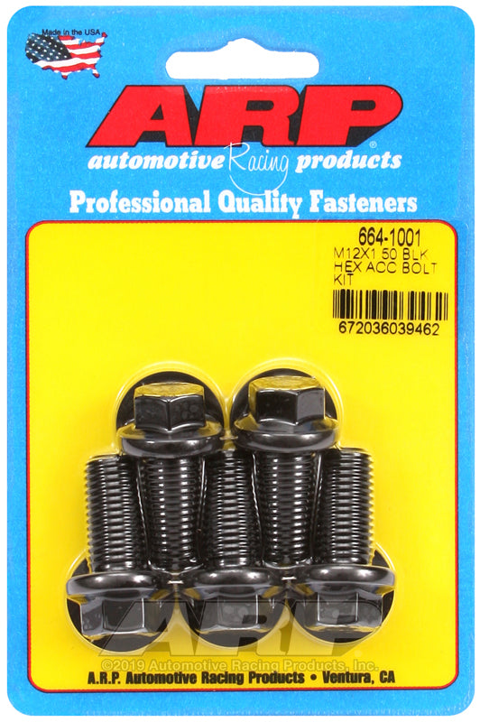 ARP 664-1001 M12 x 1.50 x 25mm Hex Black Oxide Bolts (5/pkg)