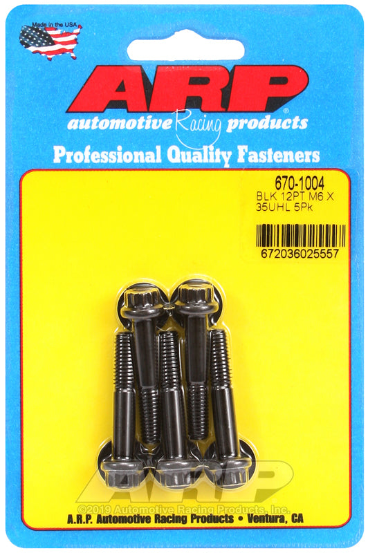 ARP 670-1004 M6 x 1.00 x 35mm 12pt Black Oxide Bolts (5/pkg)