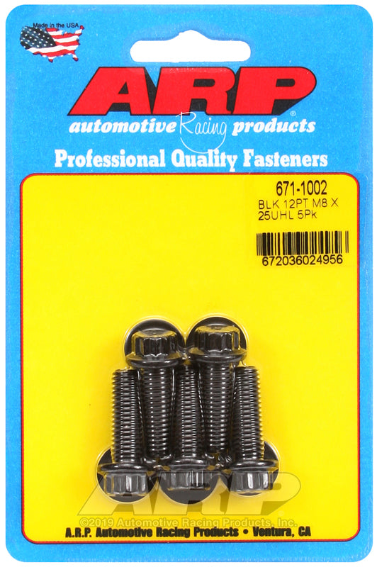 ARP 671-1002 M8 x 1.25 x 25mm 12pt Black Oxide Bolts (5/pkg)