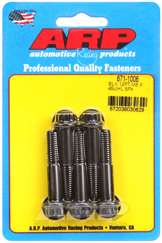 ARP 671-1006 M8 x 1.25 x 45mm 12pt Black Oxide Bolts (Set of 5)
