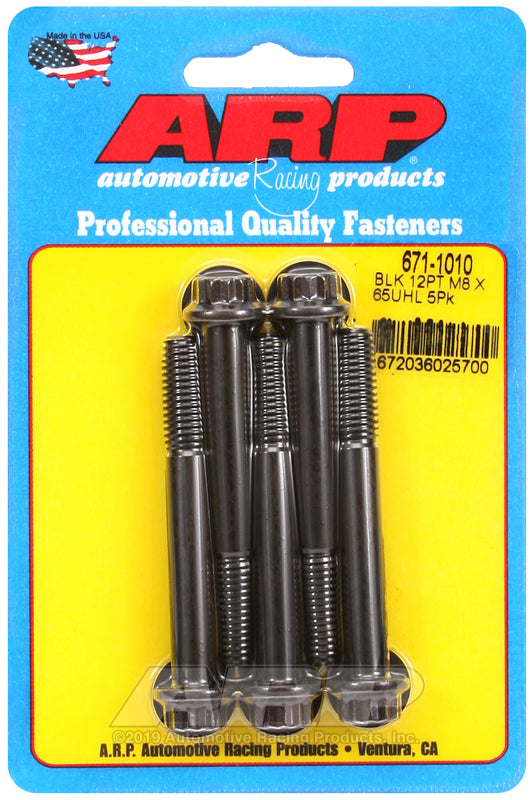 ARP 671-1010 M8 x 1.25 x 65mm 12pt Black Oxide Bolts (5/pkg)