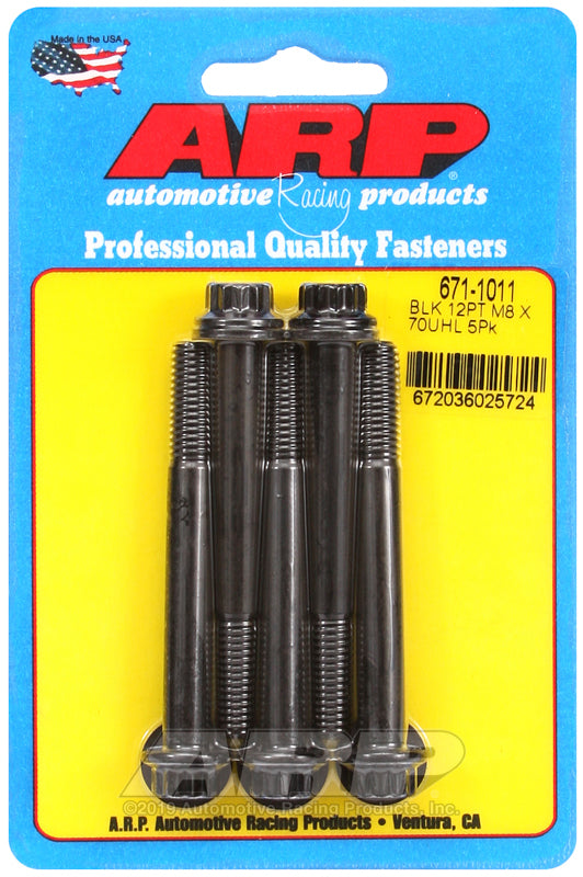 ARP 671-1011 M8 x 1.25 x 70mm 12pt Black Oxide Bolts (5/pkg)