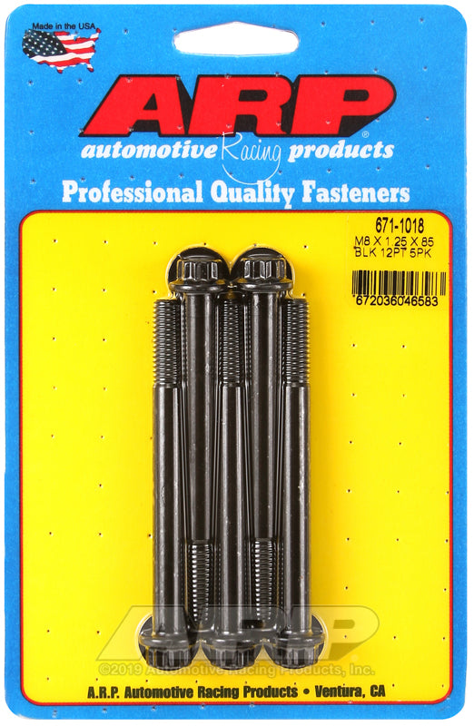 ARP 671-1018 M8 x 1.25 x 85 12pt Black Oxide Bolts (5/pkg)