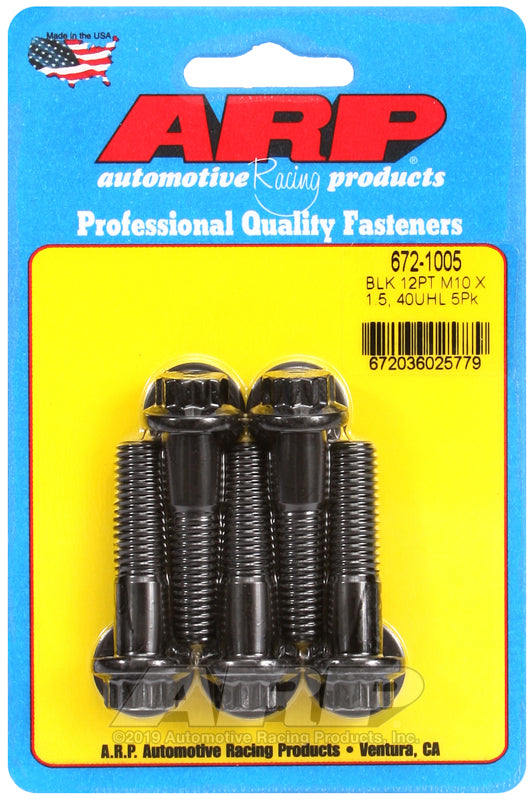 ARP 672-1005 M10 x 1.50 x 40mm 12pt Black Oxide Bolts (5/pkg)