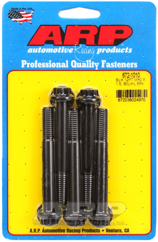 ARP 672-1010 M10 x 1.50 x 80mm 12pt Black Oxide Bolts (5/pkg)