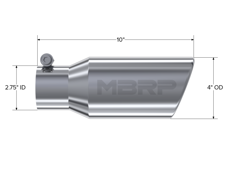 MBRP T5157 Exhaust Tip - , 4" OD Angled Rolled End 2.75" inlet 10" length | T304 Stainless