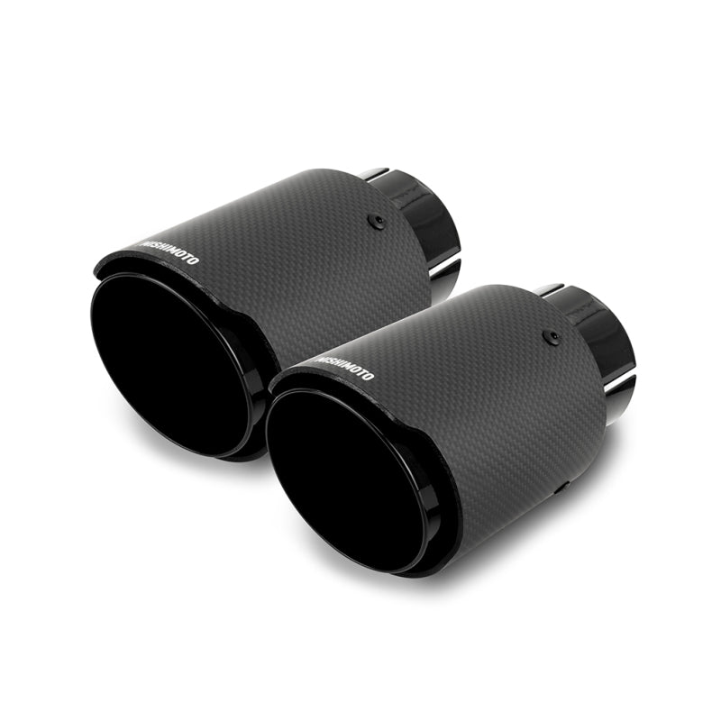 Mishimoto 2x Carbon Fiber Muffler Tip 2.5in Inlet 3.5in Outlet Black - #MMEXH-TIP-CFD25BK