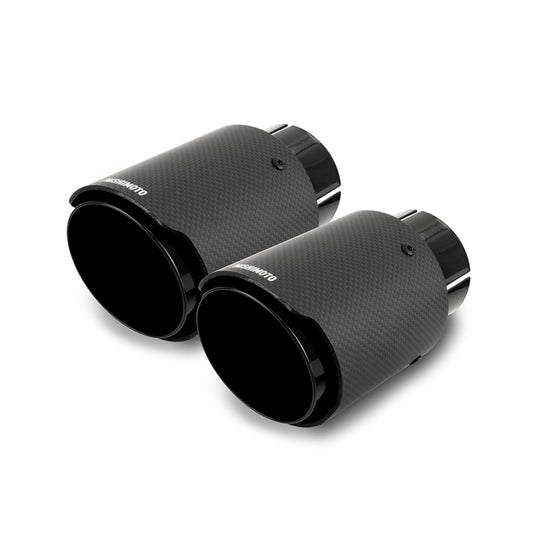 Mishimoto 2x Carbon Fiber Muffler Tip 2.5in Inlet 3.5in Outlet Black - #MMEXH-TIP-CFD25BK