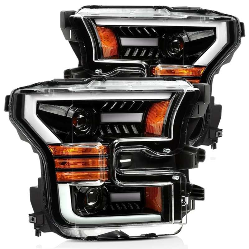 AlphaRex 880158 15-17 Ford F-150 PRO-Series Projector Headlights Plank Style Gloss Black w/Activation Light/Sequential Signal