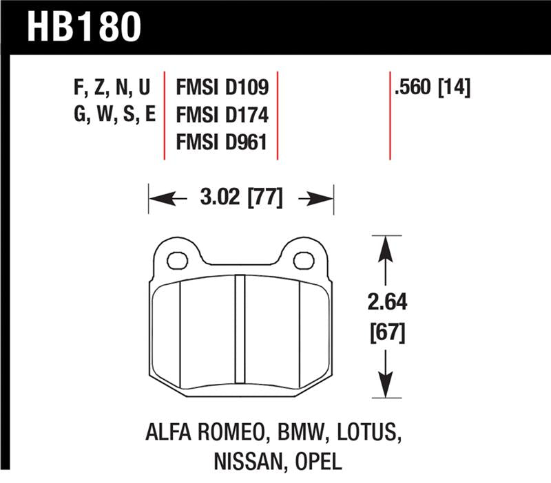 Hawk Performance HB180E.560 Blue 9012 Motorsport Brake Pads
