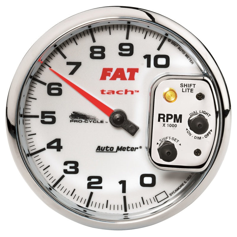 AutoMeter 19265 Pro-Cycle 5in 10K RPM Tachometer with Shift-Lite 2 & 4 Cylinder White