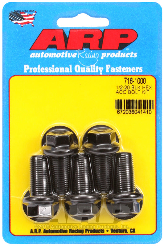 ARP 716-1000 1/2in-20 x 1.000in Hex Black Oxide Bolts (5/pkg)